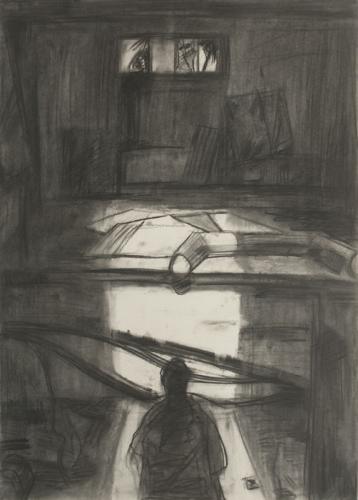 Jarek Piotrowski - Cricket Catcher - Charcoal on paper - 70cm × 50cm