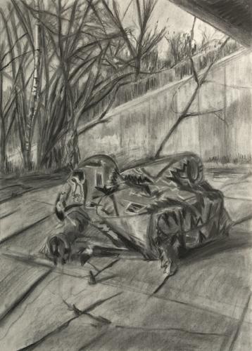 Jarek Piotrowski - Cricket Catcher - Charcoal on paper - 70cm × 50cm