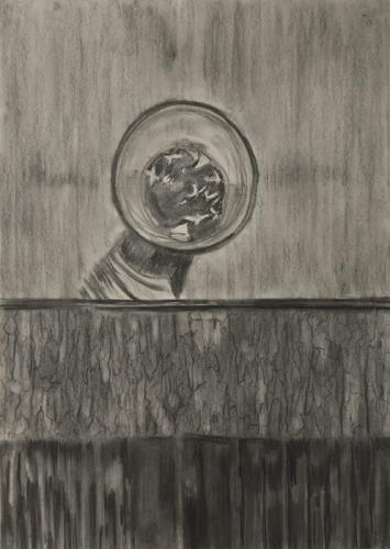 Jarek Piotrowski - Cricket Catcher - Charcoal on paper - 70cm × 50cm