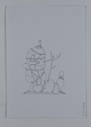 Jarek Piotrowski - Brutus Kaputt - Oil based ink on paper - 26.8cm × 19.1cm