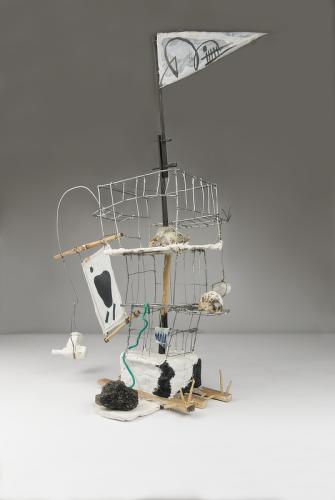 Jarek Piotrowski - Ovid's Cupboard - Steel, bamboo, stone, fabric, tar, clay, acrylic and lacquer - 47.5cm x 35cm × 23cm