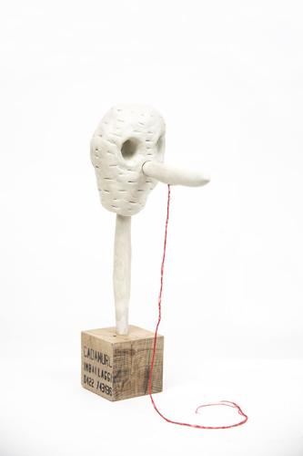 Jarek Piotrowski - Idiot - Wood, clay and cotton - 35cm × 7.5cm × 22cm